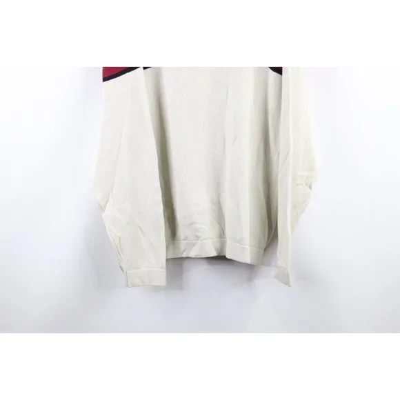 NOS Vtg Phat Farm Mens 2XL Striped Spell Out Script Marled Knit Sweater Cream